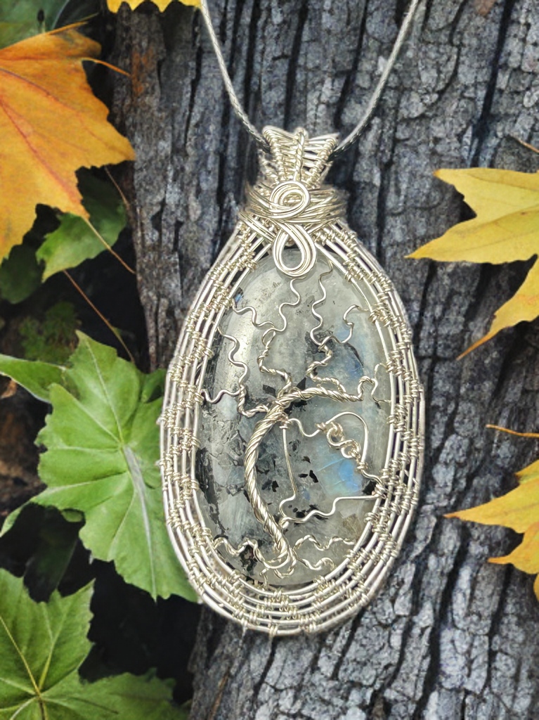 Rainbow Moonstone Spooky Tree Necklace